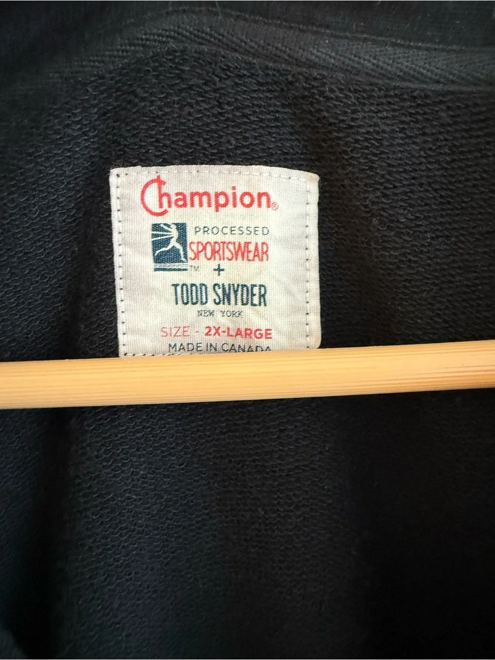 Todd Snyder X Champion Men’s Black Quarter-Zip Sweatshirt with Gray Trim - Picture 2 of 3